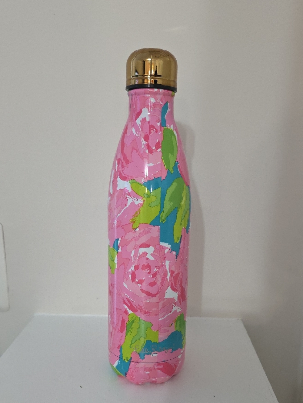 Lilly Pulitzer Pink Floral Insulated Bottle with Gold Cap
